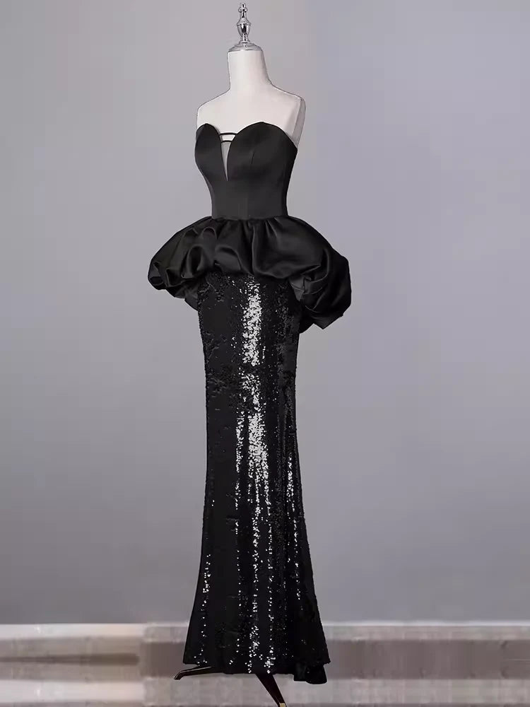 TingPo Wholesale Mermaid Sweetheart Long Black Sequin Prom Dresses formal wear dresses